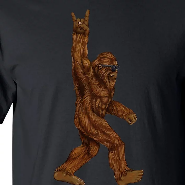 Rock On Bigfoot Sasquatch Loves Rock And Roll Sunglasses On Tall T-Shirt