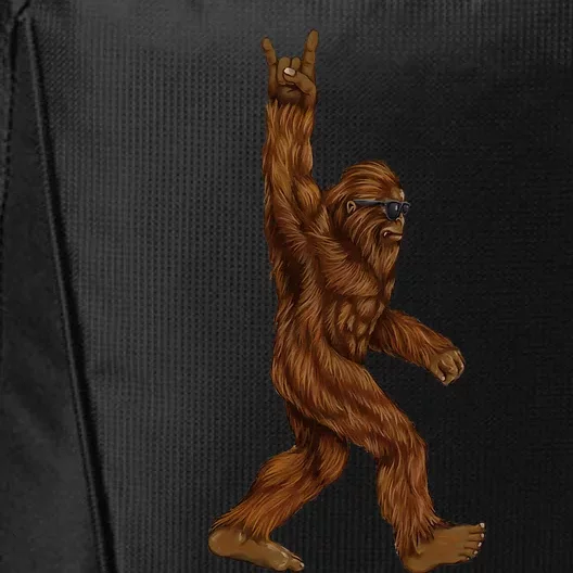 Rock On Bigfoot Sasquatch Loves Rock And Roll Sunglasses On City Backpack