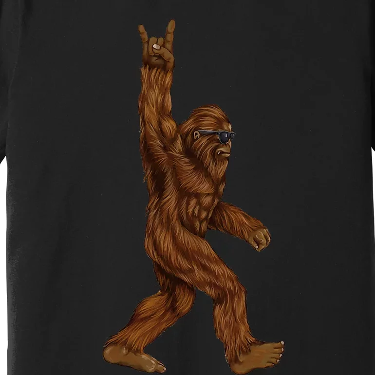 Rock On Bigfoot Sasquatch Loves Rock And Roll Sunglasses On Premium T-Shirt