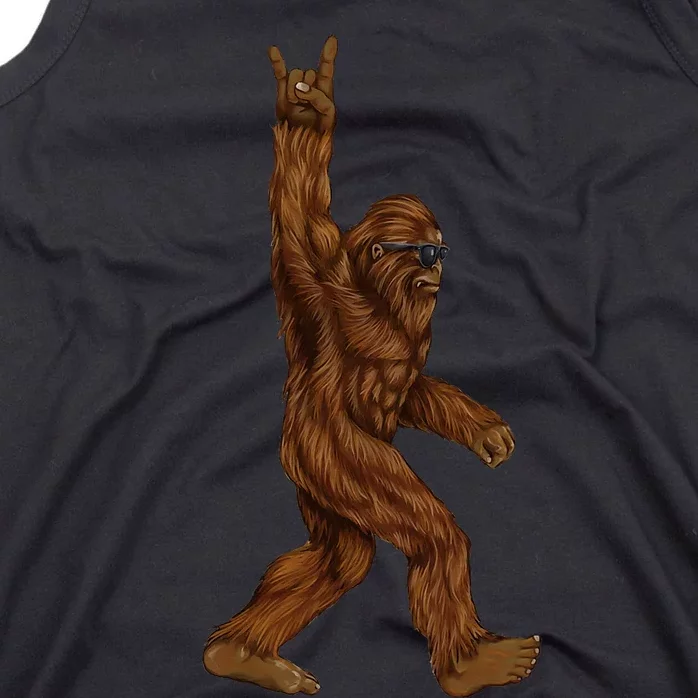 Rock On Bigfoot Sasquatch Loves Rock And Roll Sunglasses On Tank Top