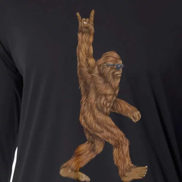 Rock On Bigfoot Sasquatch Loves Rock And Roll Cooling Performance Long Sleeve Crew