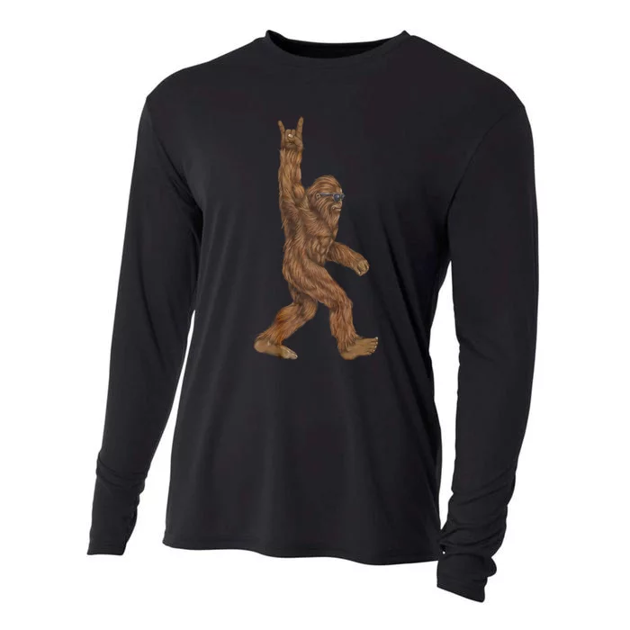 Rock On Bigfoot Sasquatch Loves Rock And Roll Cooling Performance Long Sleeve Crew