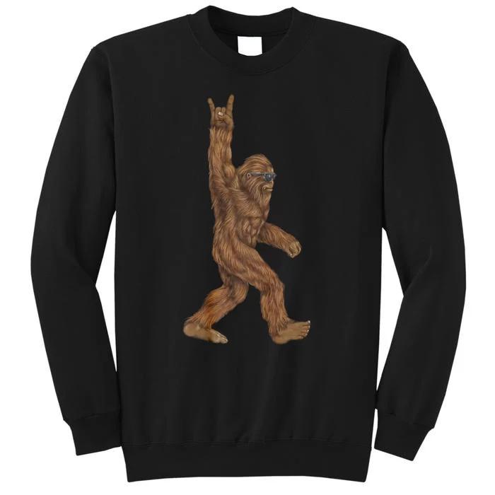 Rock On Bigfoot Sasquatch Loves Rock And Roll Tall Sweatshirt