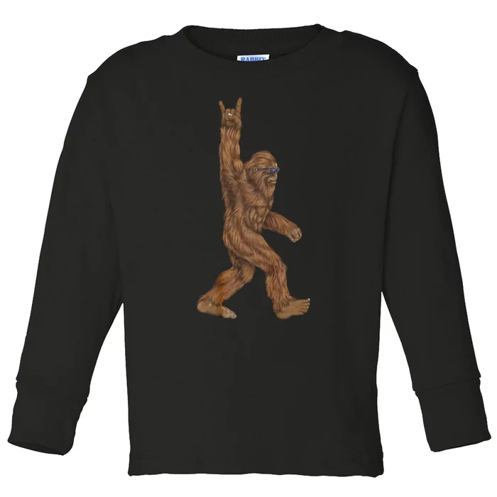 Rock On Bigfoot Sasquatch Loves Rock And Roll Toddler Long Sleeve Shirt