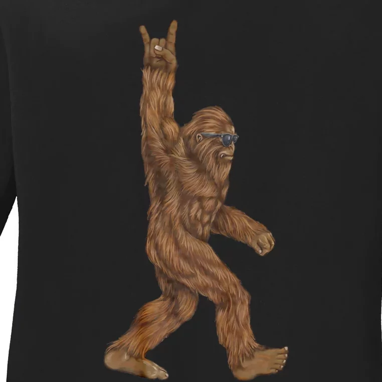 Rock On Bigfoot Sasquatch Loves Rock And Roll Ladies Long Sleeve Shirt