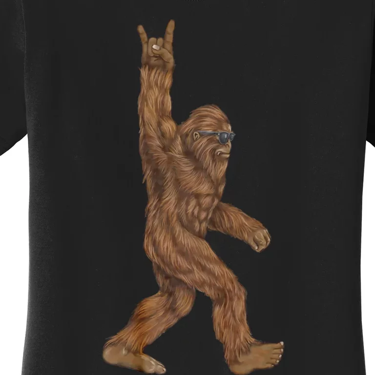 Rock On Bigfoot Sasquatch Loves Rock And Roll Women's T-Shirt