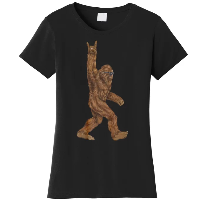 Rock On Bigfoot Sasquatch Loves Rock And Roll Women's T-Shirt