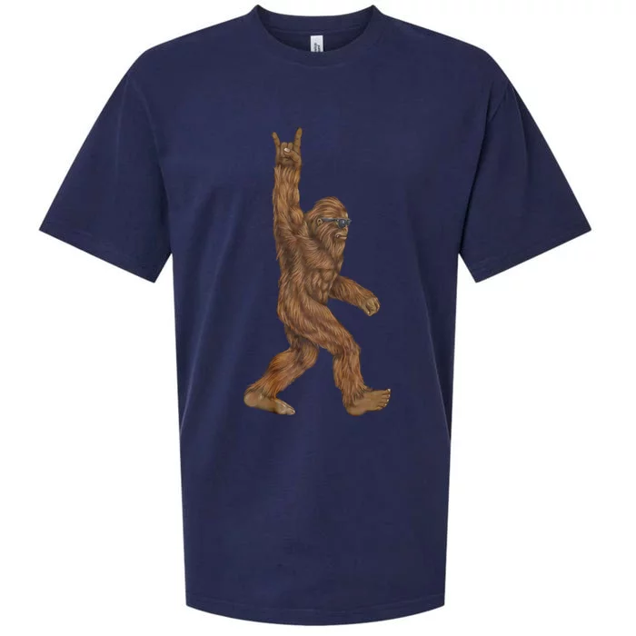 Rock On Bigfoot Sasquatch Loves Rock And Roll Sueded Cloud Jersey T-Shirt