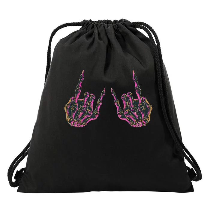 Rock On Band S Rock And Roll Skeleton Hands Graphic Drawstring Bag