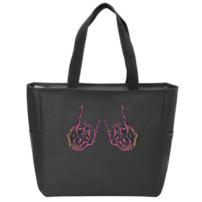 Rock On Band S Rock And Roll Skeleton Hands Graphic Zip Tote Bag