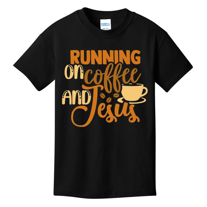 Running On Coffee And Jesus Christian God Church Christ Kids T-Shirt