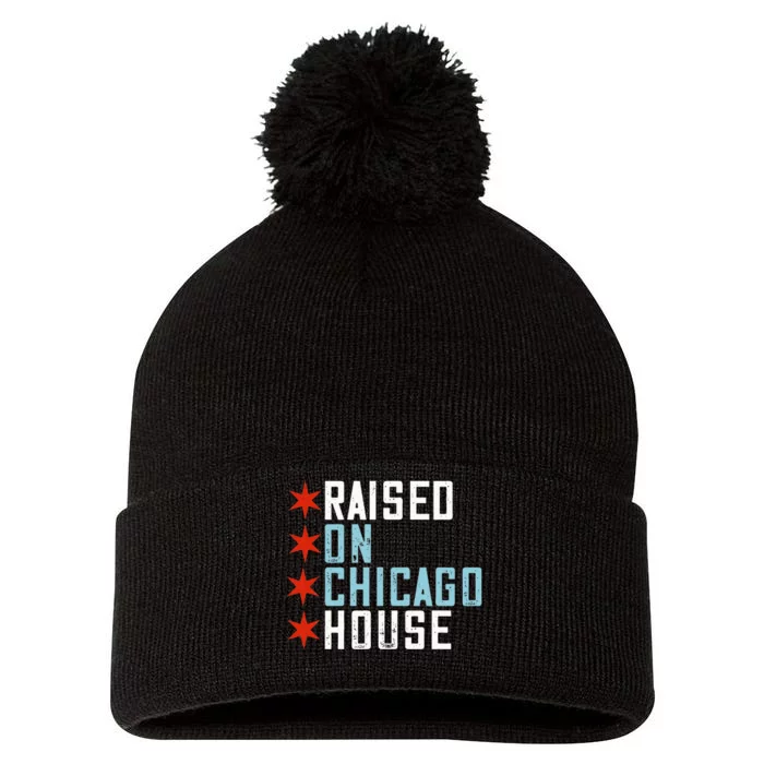 Raised On Chicago House Music EDM DJ Illinois Raver Pom Pom 12in Knit Beanie