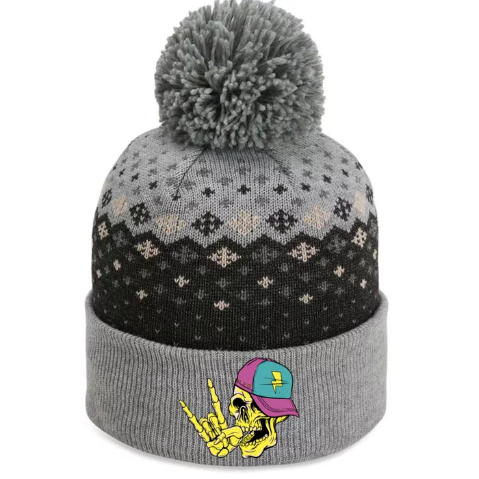 Rock On Cool Skull The Baniff Cuffed Pom Beanie