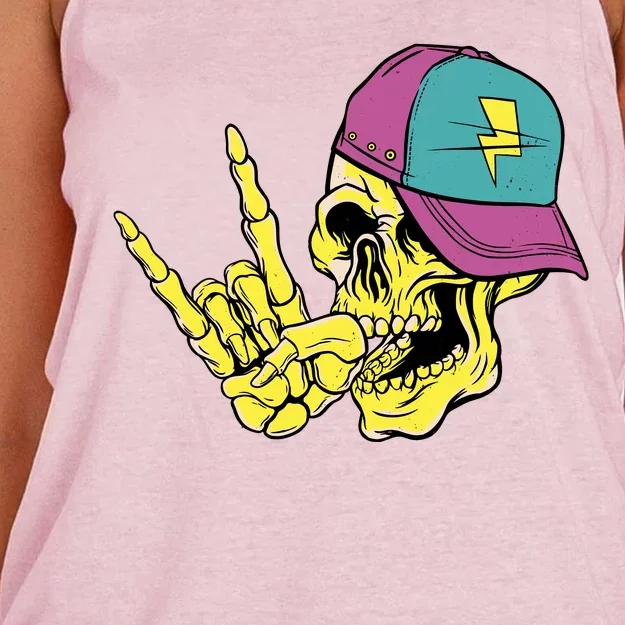 Rock On Cool Skull Women's Knotted Racerback Tank