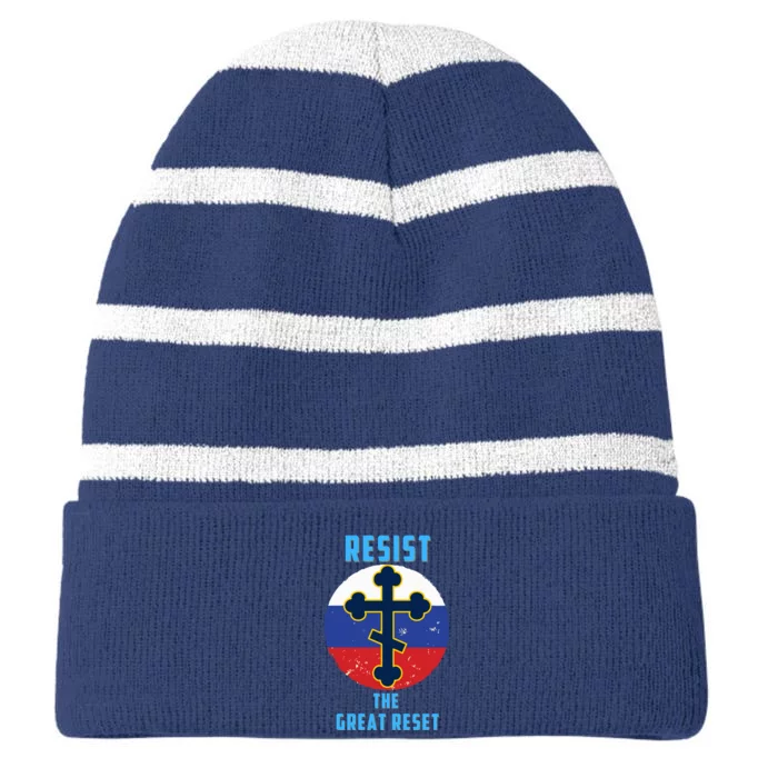 Russian Orthodox Christian Flag Gift Striped Beanie with Solid Band