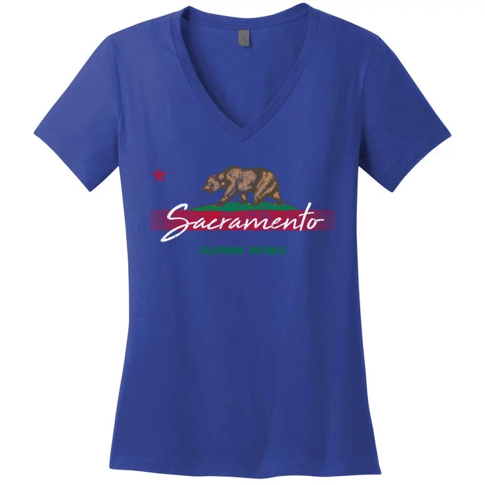 Republic Of California State Flag Sacrato Home Souvenir Funny Gift Women's V-Neck T-Shirt