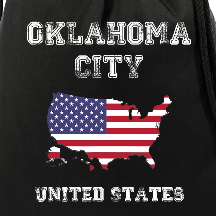 Retro Oklahoma City United States Distressed USA Flag Drawstring Bag