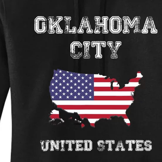 Retro Oklahoma City United States Distressed USA Flag Women's Pullover Hoodie