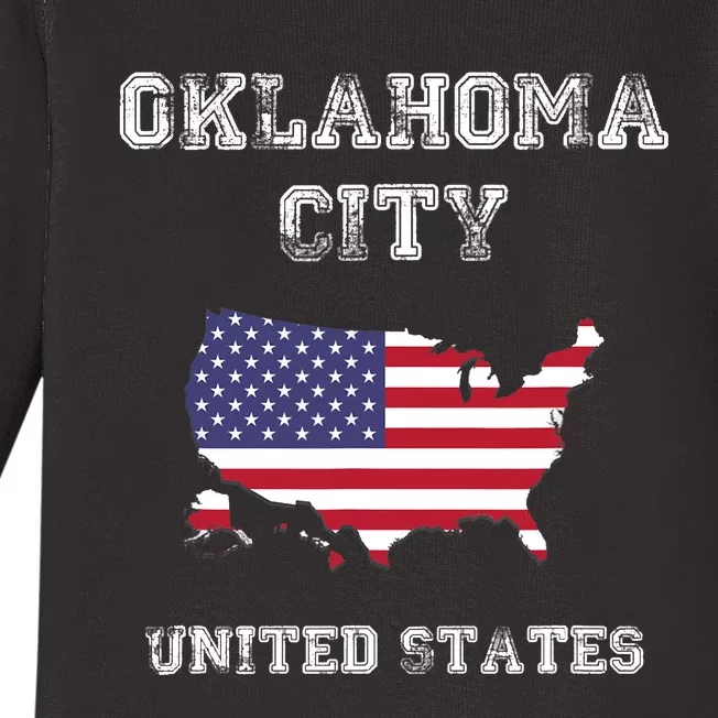 Retro Oklahoma City United States Distressed USA Flag Baby Long Sleeve Bodysuit