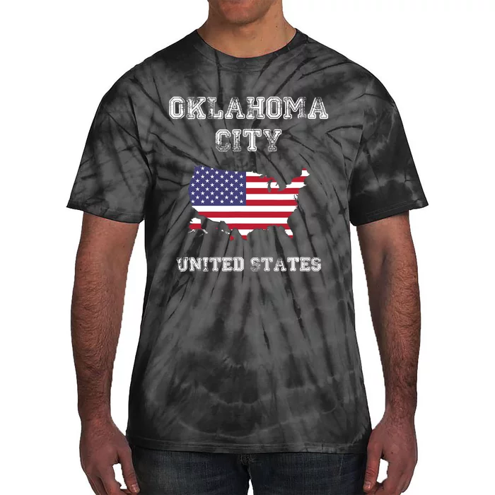 Retro Oklahoma City United States Distressed USA Flag Tie-Dye T-Shirt