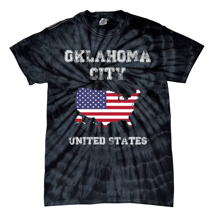 Retro Oklahoma City United States Distressed USA Flag Tie-Dye T-Shirt