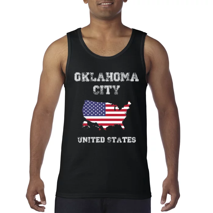 Retro Oklahoma City United States Distressed USA Flag Tank Top