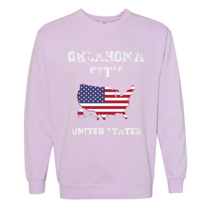 Retro Oklahoma City United States Distressed USA Flag Garment-Dyed Sweatshirt