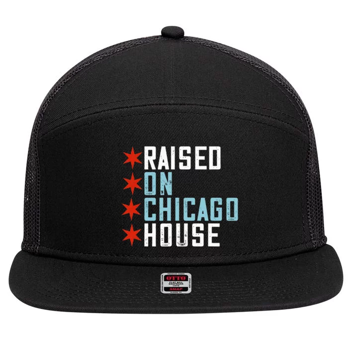 Raised On Chicago House Music Edm Dj Illinois Raver 7 Panel Mesh Trucker Snapback Hat