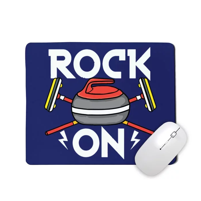 Rock On Curling Broom Curler Winter Ice Sports Lover Curling Mousepad