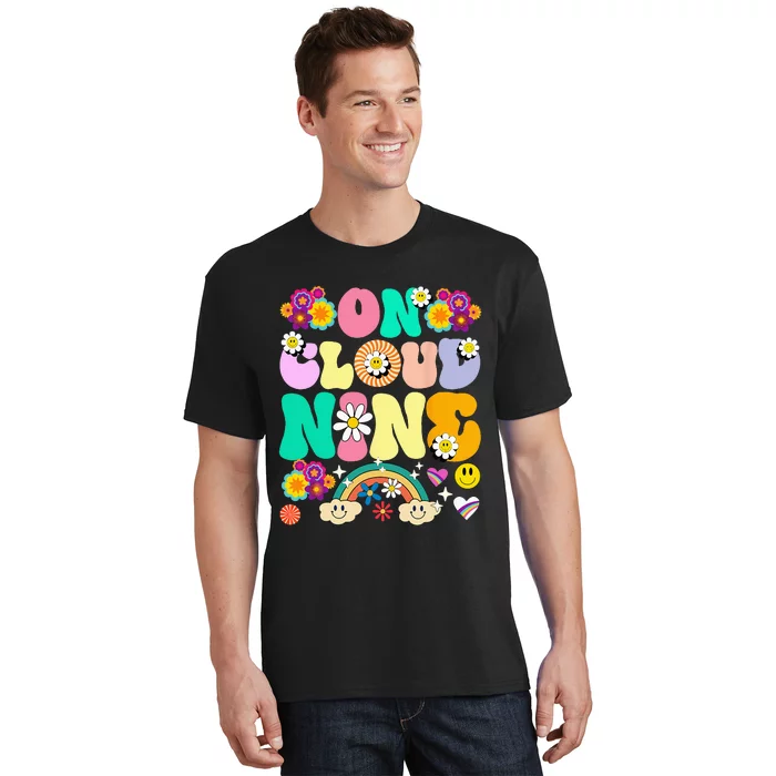 Retro On Cloud Nine Flower Happy 9th Birthday 9 Years Old T-Shirt