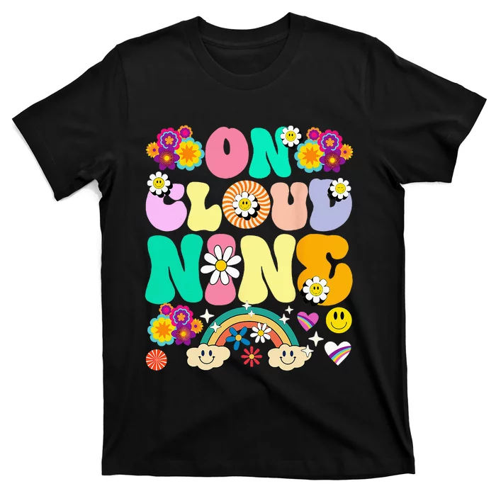 Retro On Cloud Nine Flower Happy 9th Birthday 9 Years Old T-Shirt