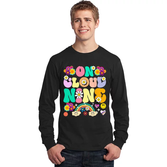 Retro On Cloud Nine Flower Happy 9th Birthday 9 Years Old Tall Long Sleeve T-Shirt