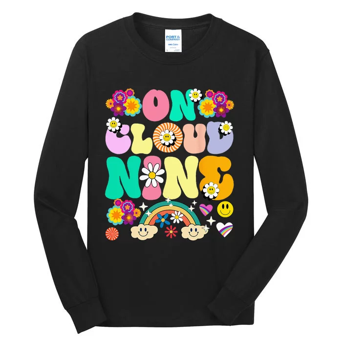 Retro On Cloud Nine Flower Happy 9th Birthday 9 Years Old Tall Long Sleeve T-Shirt