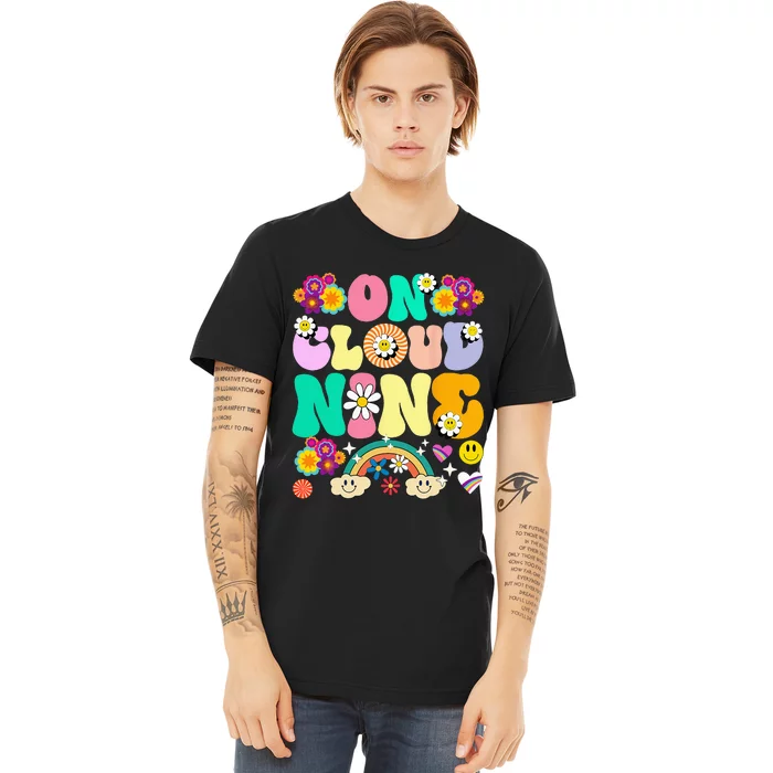 Retro On Cloud Nine Flower Happy 9th Birthday 9 Years Old Premium T-Shirt