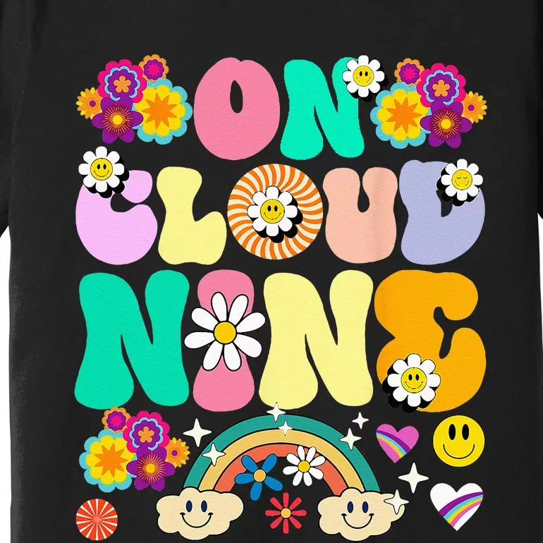 Retro On Cloud Nine Flower Happy 9th Birthday 9 Years Old Premium T-Shirt