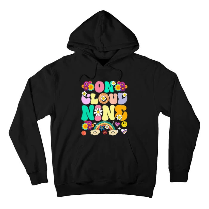 Retro On Cloud Nine Flower Happy 9th Birthday 9 Years Old Tall Hoodie