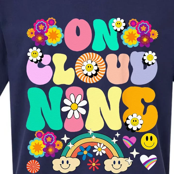 Retro On Cloud Nine Flower Happy 9th Birthday 9 Years Old Sueded Cloud Jersey T-Shirt