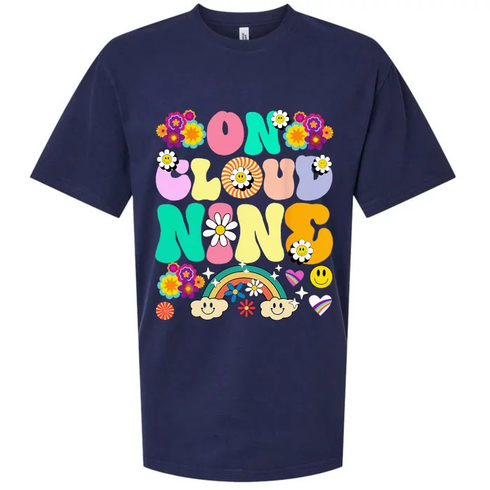 Retro On Cloud Nine Flower Happy 9th Birthday 9 Years Old Sueded Cloud Jersey T-Shirt