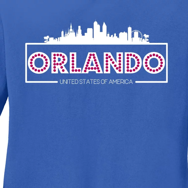 Retro Orlando City Skyline Ladies Long Sleeve Shirt