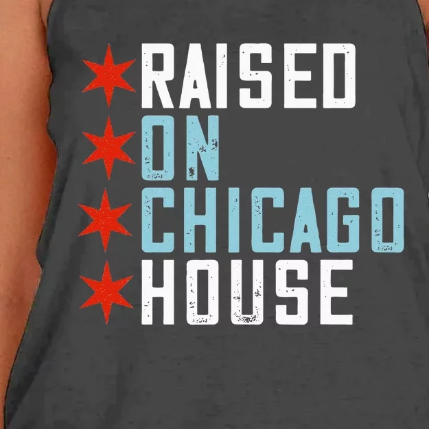 Raised On Chicago House Music EDM DJ Illinois Raver Women's Knotted Racerback Tank