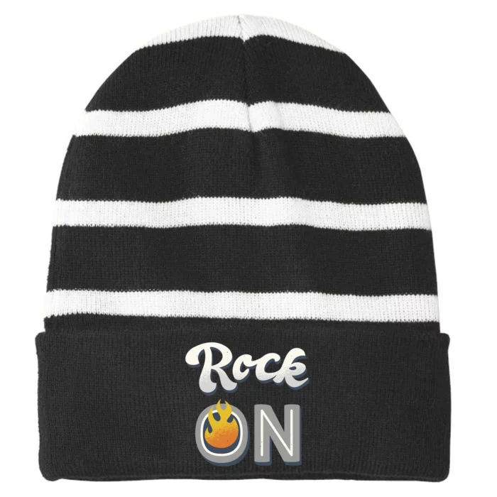 Rock On Flame Striped Beanie with Solid Band