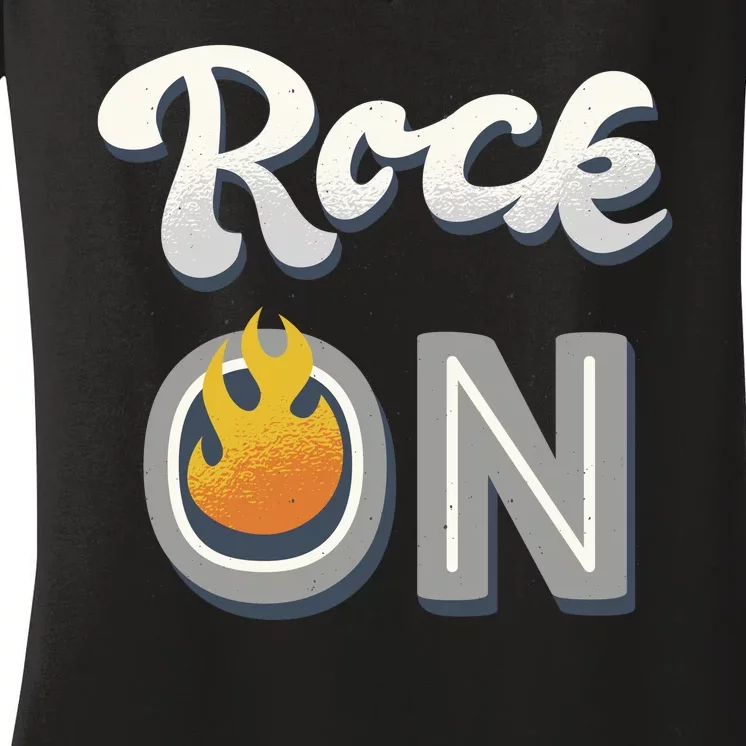 Rock On Flame Women's V-Neck T-Shirt