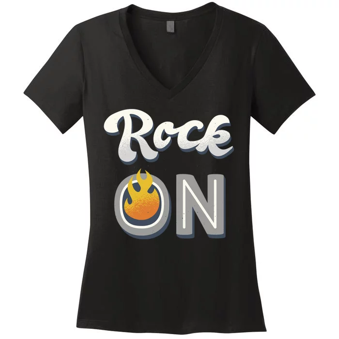 Rock On Flame Women's V-Neck T-Shirt