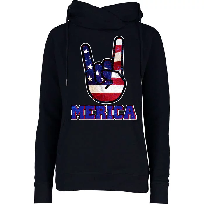 Rock On Merica Womens Funnel Neck Pullover Hood