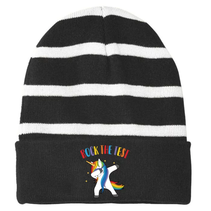 Rock The Test Dabbing Unicorn Striped Beanie with Solid Band