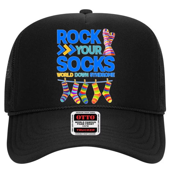 Rock Your Socks World Down Syndrome Awareness Day High Crown Mesh Trucker Hat