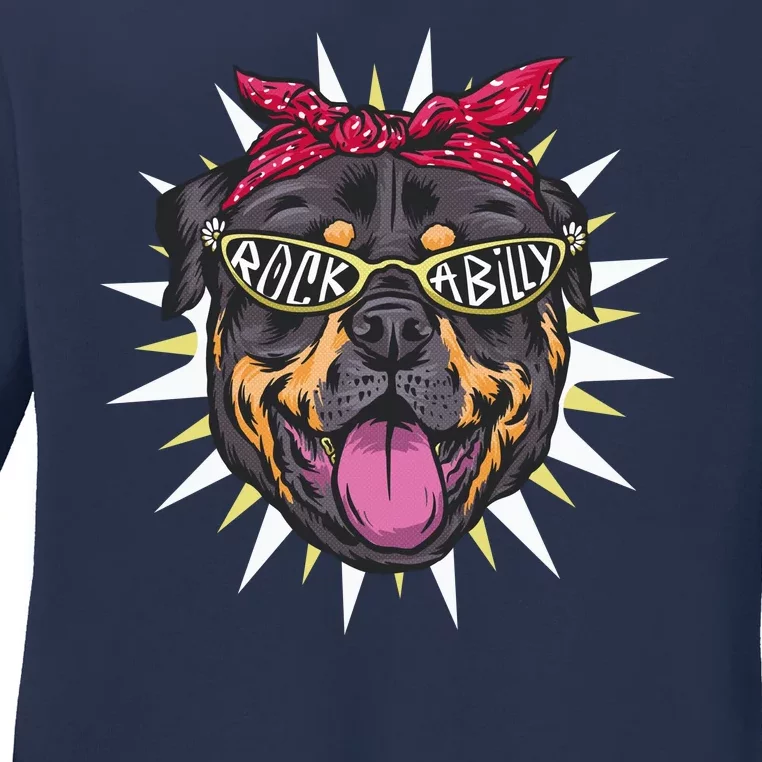 Rockabilly Rottweiler Dog Ladies Long Sleeve Shirt