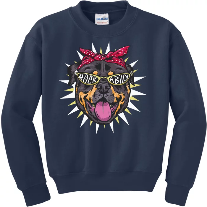 Rockabilly Rottweiler Dog Kids Sweatshirt