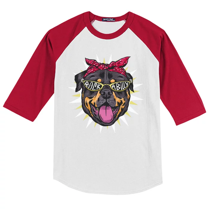 Rockabilly Rottweiler Dog Kids Colorblock Raglan Jersey