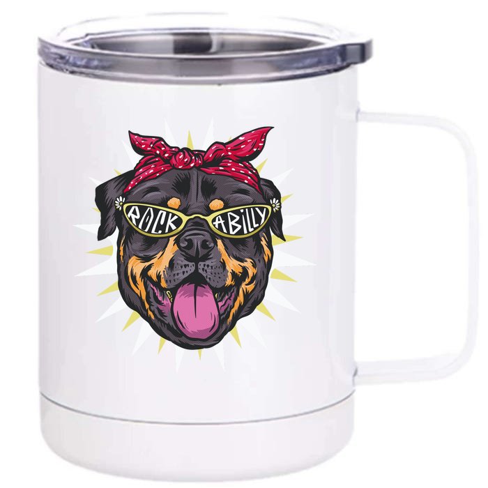 Rockabilly Rottweiler Dog Front & Back 12oz Stainless Steel Tumbler Cup